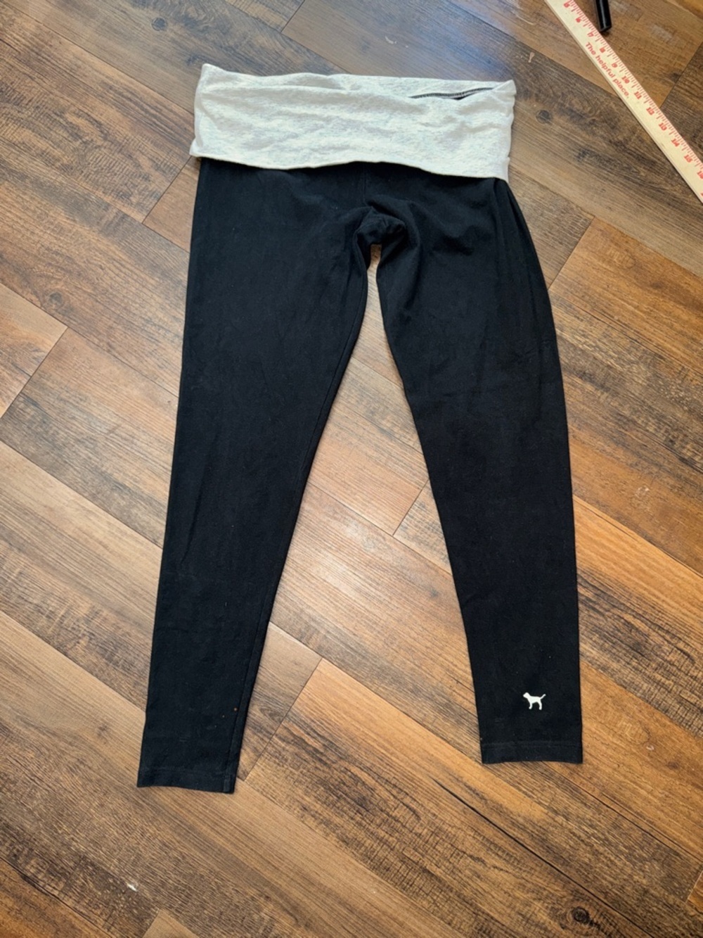 Victoria's Secret Black Leggings with Light Gray Fold-Over Waistband